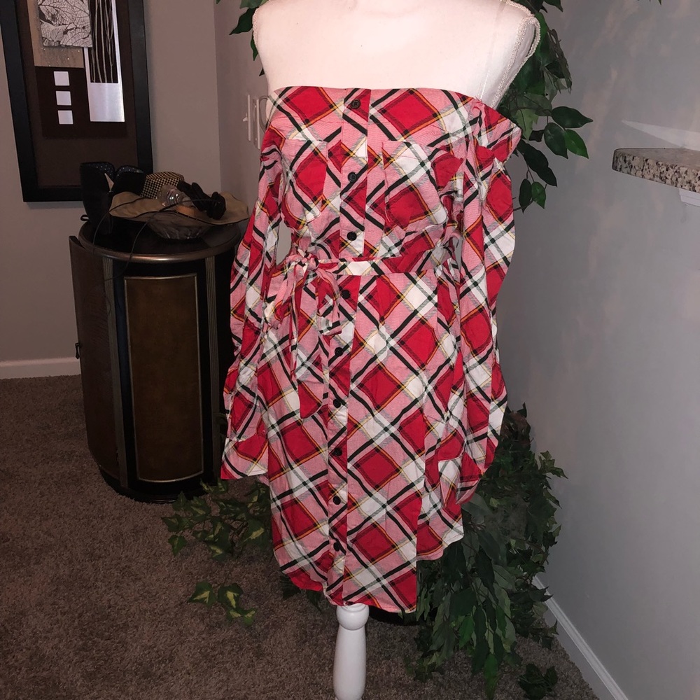PLAID OFF SHOULDER TUNIC DRESS - Picture 4 of 5